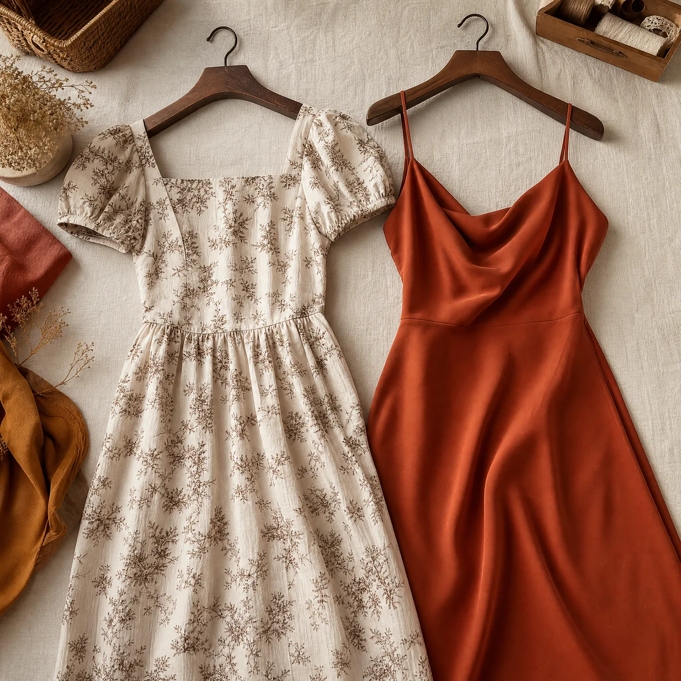IMAGEN: catálogo 5 de 9 — vestidos terminados, uno de día y uno de fiesta