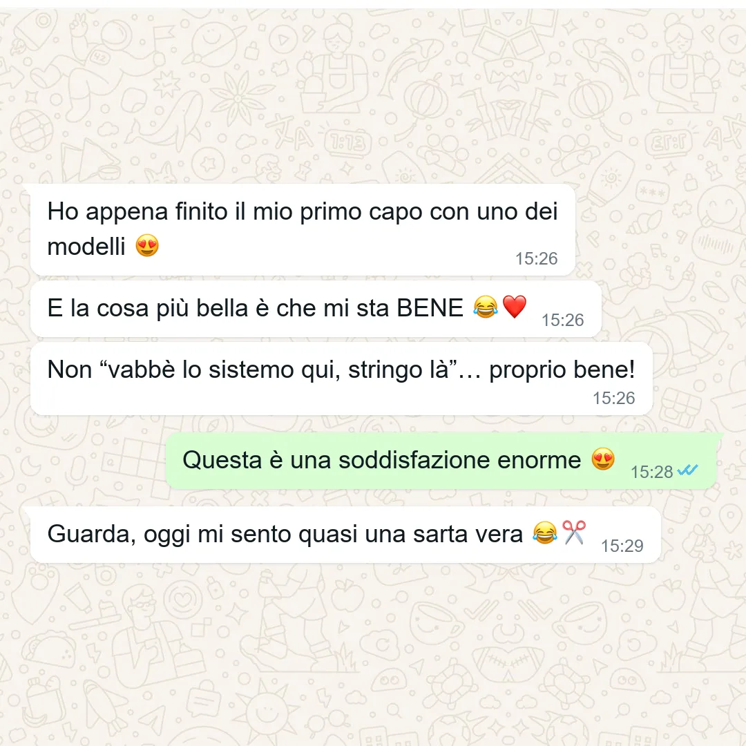 TESTIMONIO: captura real de WhatsApp 4 de 8 · en italiano. Objeción que mata: «non voglio incollare quaranta fogli» — alguien que usó el A0 en la copistería