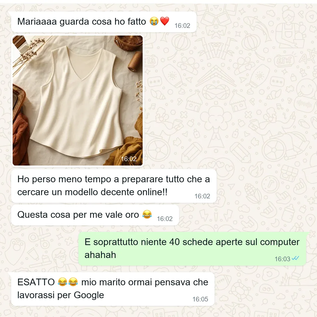 TESTIMONIO: captura real de WhatsApp 8 de 8 · en italiano. Objeción que mata: el PERO honesto — algo menor que costó al principio y cómo se resolvió